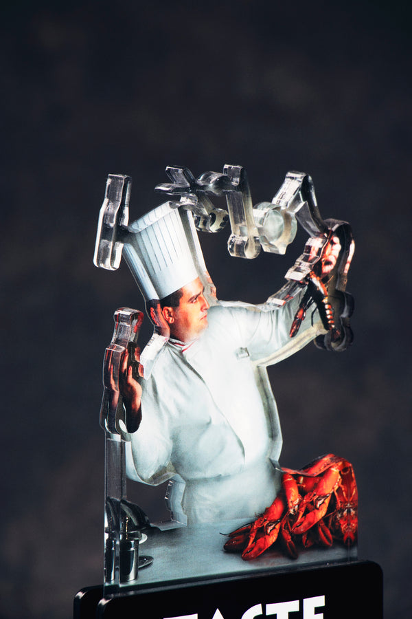 Plaque award featuring a cut-out of a chef