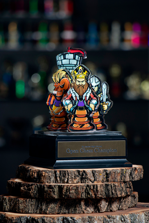 Illustrated characters on top off chess plaque award
