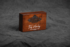 Wooden block plaque award on grey background